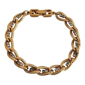 Vintage 1980s Givenchy Crystal Link Bracelet Gold Tone Signed - 7N